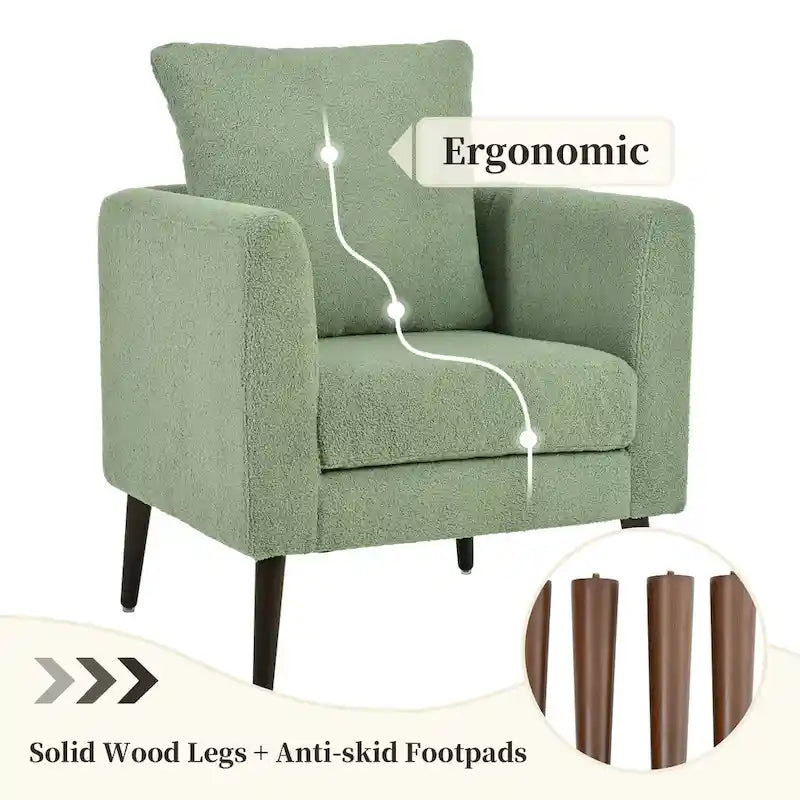 Green Chenille Tub Barrel Accent Chair, Single Seat, Solid Wood Legs