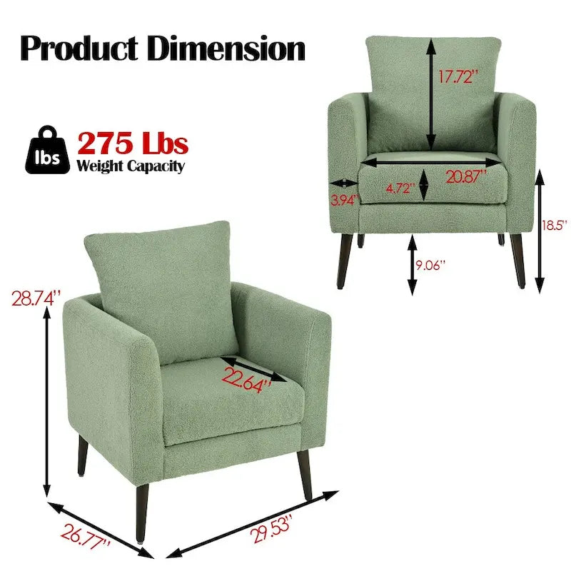 Green Chenille Tub Barrel Accent Chair, Single Seat, Solid Wood Legs