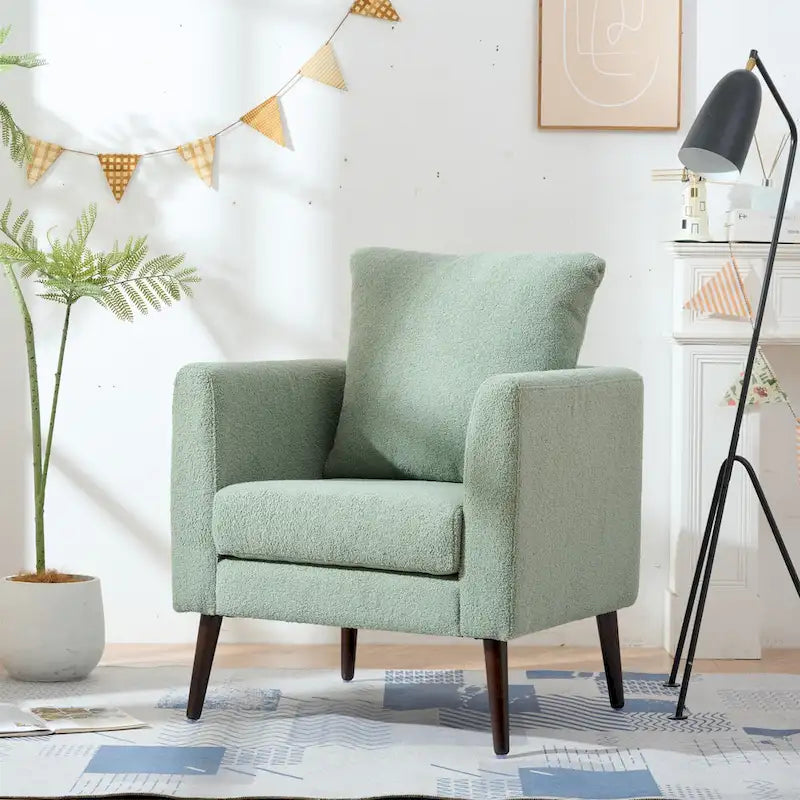 Green Chenille Tub Barrel Accent Chair, Single Seat, Solid Wood Legs