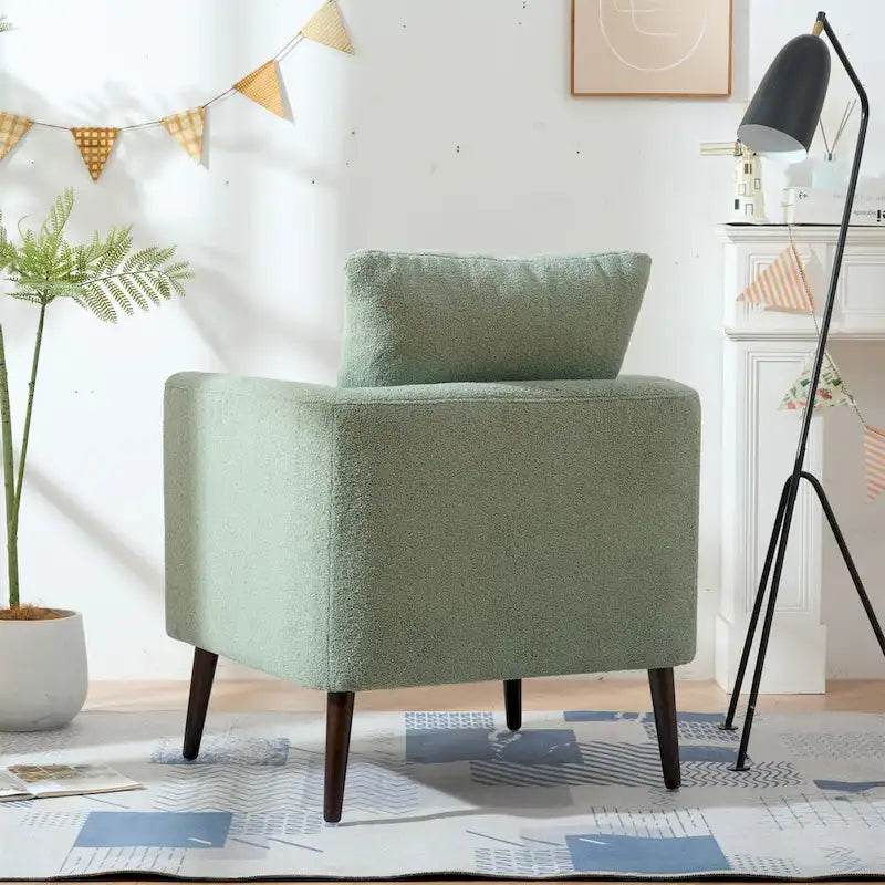 Green Chenille Tub Barrel Accent Chair, Single Seat, Solid Wood Legs