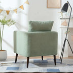 Green Chenille Tub Barrel Accent Chair, Single Seat, Solid Wood Legs