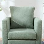 Green Chenille Tub Barrel Accent Chair, Single Seat, Solid Wood Legs
