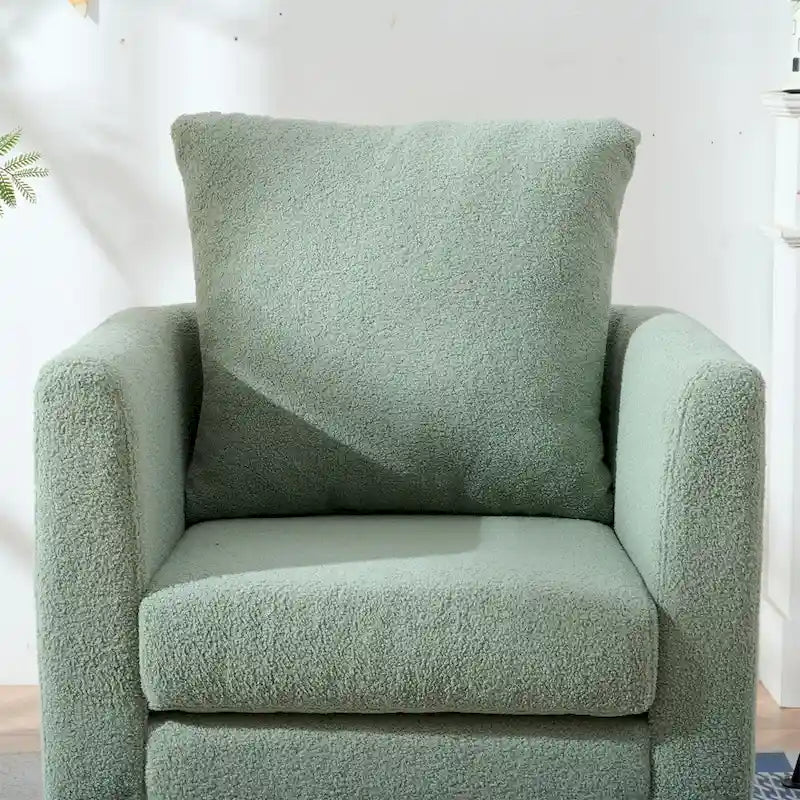 Green Chenille Tub Barrel Accent Chair, Single Seat, Solid Wood Legs