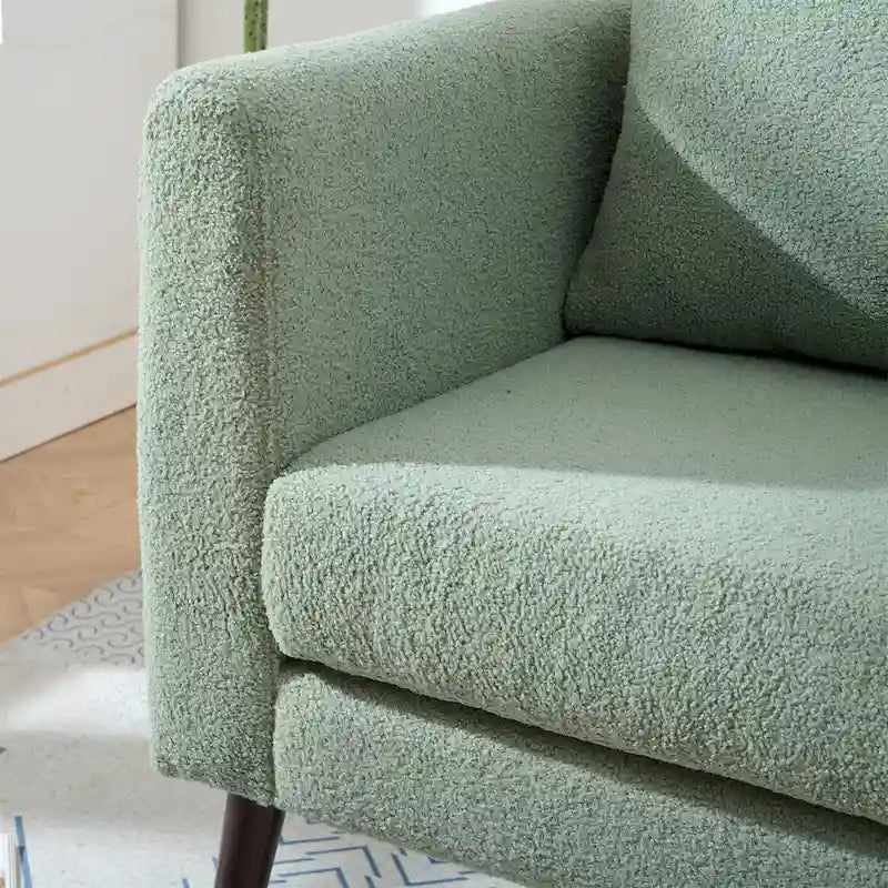 Green Chenille Tub Barrel Accent Chair, Single Seat, Solid Wood Legs