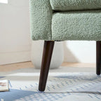 Green Chenille Tub Barrel Accent Chair, Single Seat, Solid Wood Legs