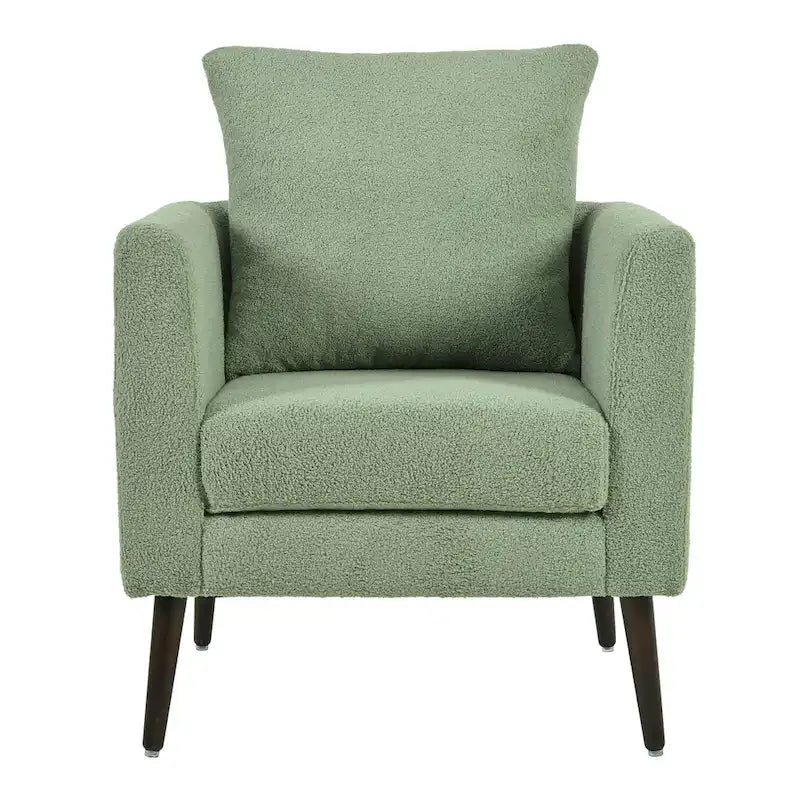 Green Chenille Tub Barrel Accent Chair, Single Seat, Solid Wood Legs