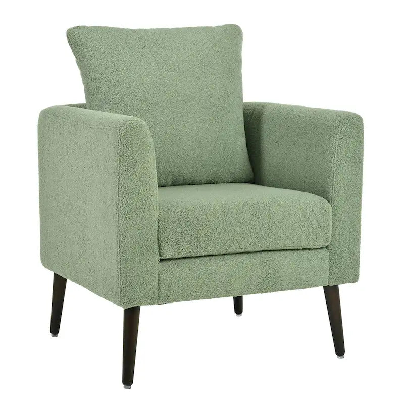 Green Chenille Tub Barrel Accent Chair, Single Seat, Solid Wood Legs