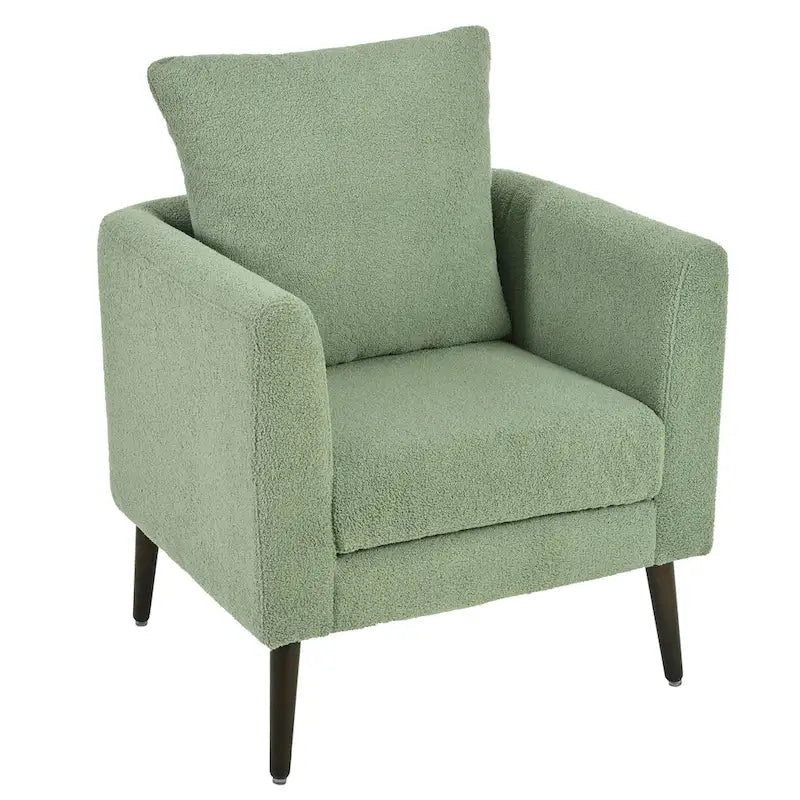 Green Chenille Tub Barrel Accent Chair, Single Seat, Solid Wood Legs