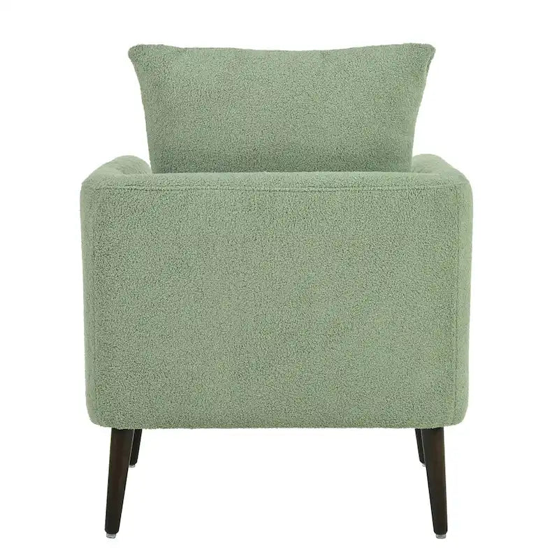 Green Chenille Tub Barrel Accent Chair, Single Seat, Solid Wood Legs