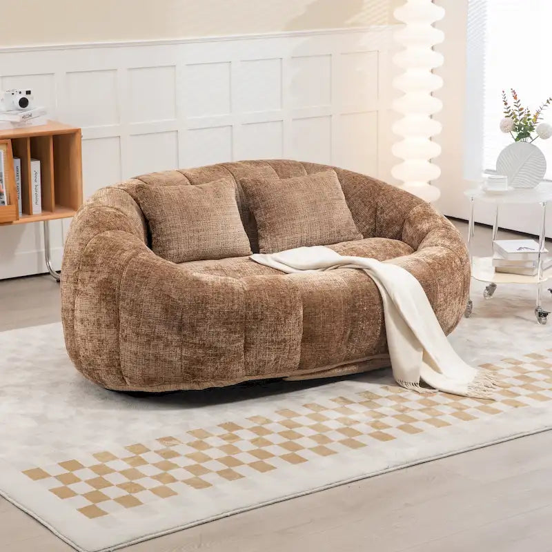 Coffee Chenille Bean Bag Sofa – 2-Person Floor Lounger