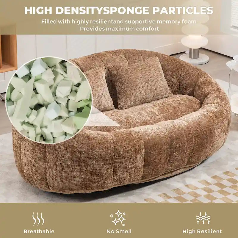 Coffee Chenille Bean Bag Sofa – 2-Person Floor Lounger