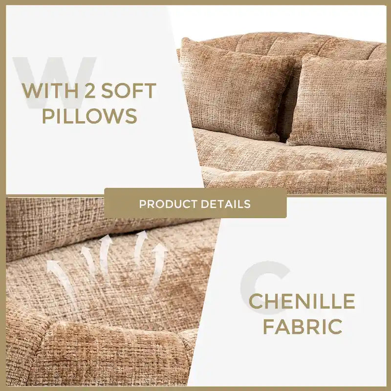 Coffee Chenille Bean Bag Sofa – 2-Person Floor Lounger