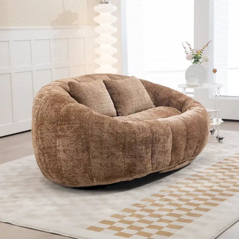Coffee Chenille Bean Bag Sofa – 2-Person Floor Lounger