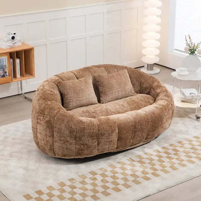Coffee Chenille Bean Bag Sofa – 2-Person Floor Lounger