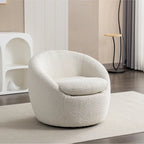 Cream White Boucle 360° Swivel Barrel Armchair, Single Seat