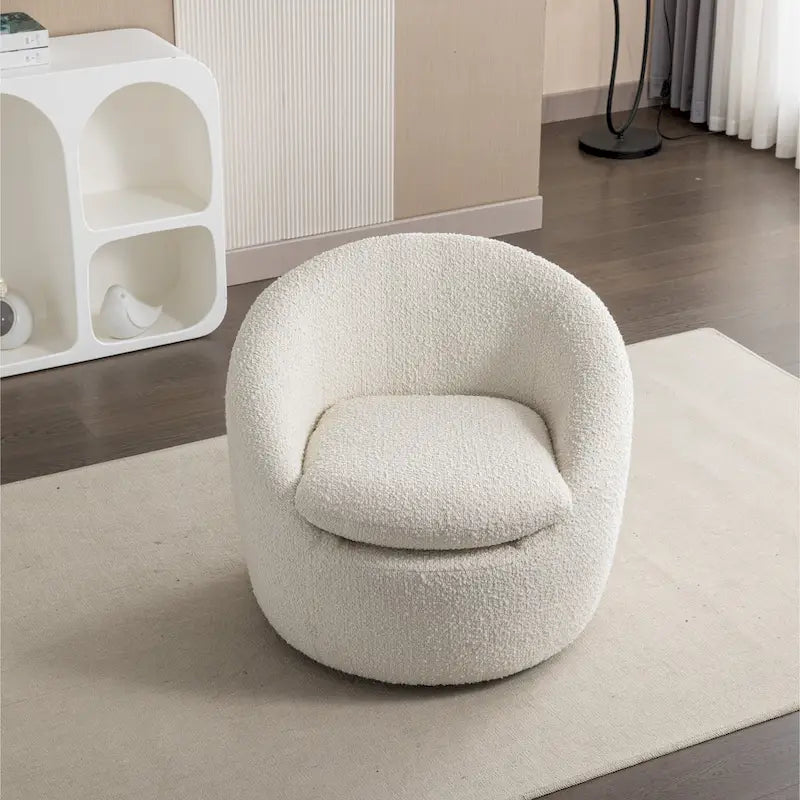 Cream White Boucle 360° Swivel Barrel Armchair, Single Seat