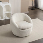 Cream White Boucle 360° Swivel Barrel Armchair, Single Seat