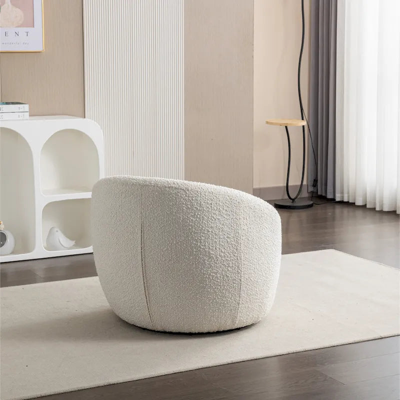 Cream White Boucle 360° Swivel Barrel Armchair, Single Seat
