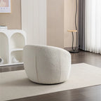 Cream White Boucle 360° Swivel Barrel Armchair, Single Seat