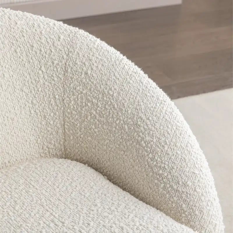 Cream White Boucle 360° Swivel Barrel Armchair, Single Seat