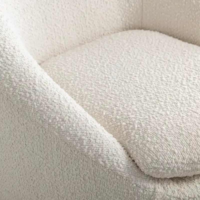 Cream White Boucle 360° Swivel Barrel Armchair, Single Seat
