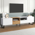 White / Natural TV Stand with 2 Cabinets & Open Shelf, Fits TVs up to 85"