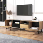 White / Natural TV Stand with 2 Cabinets & Open Shelf, Fits TVs up to 85"