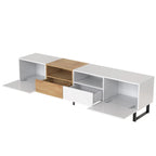 White / Natural TV Stand with 2 Cabinets & Open Shelf, Fits TVs up to 85"