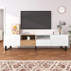 White / Natural TV Stand with 2 Cabinets & Open Shelf, Fits TVs up to 85"