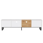 White / Natural TV Stand with 2 Cabinets & Open Shelf, Fits TVs up to 85"