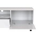 White / Natural TV Stand with 2 Cabinets & Open Shelf, Fits TVs up to 85"