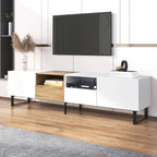 White / Natural TV Stand with 2 Cabinets & Open Shelf, Fits TVs up to 85"