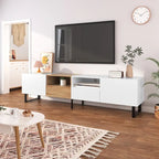 White / Natural TV Stand with 2 Cabinets & Open Shelf, Fits TVs up to 85"
