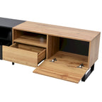 White / Natural TV Stand with 2 Cabinets & Open Shelf, Fits TVs up to 85"