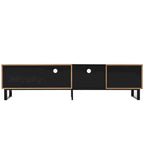 White / Natural TV Stand with 2 Cabinets & Open Shelf, Fits TVs up to 85"