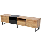 White / Natural TV Stand with 2 Cabinets & Open Shelf, Fits TVs up to 85"