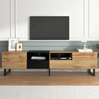 White / Natural TV Stand with 2 Cabinets & Open Shelf, Fits TVs up to 85"