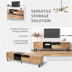 White / Natural TV Stand with 2 Cabinets & Open Shelf, Fits TVs up to 85"