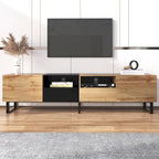 White / Natural TV Stand with 2 Cabinets & Open Shelf, Fits TVs up to 85"