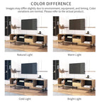 White / Natural TV Stand with 2 Cabinets & Open Shelf, Fits TVs up to 85"