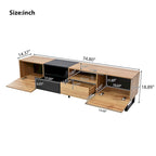 White / Natural TV Stand with 2 Cabinets & Open Shelf, Fits TVs up to 85"