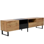 White / Natural TV Stand with 2 Cabinets & Open Shelf, Fits TVs up to 85"