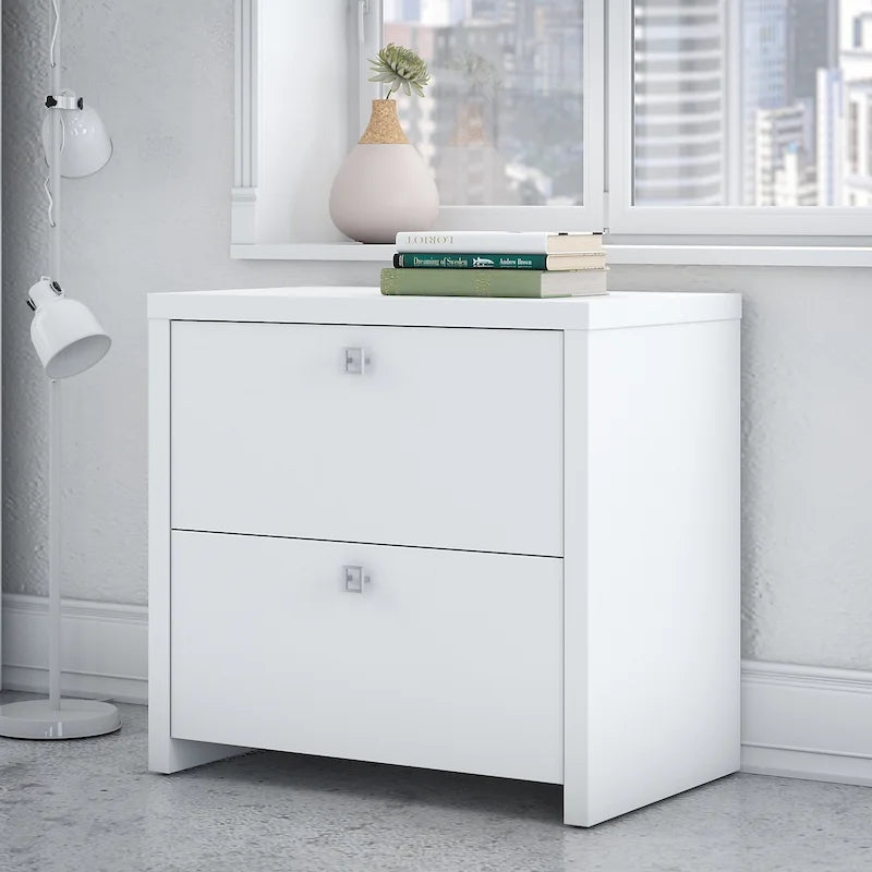 2-Drawer Lateral File Cabinet – White / Gray / Charcoal, Contemporary Style, Fits 1 User