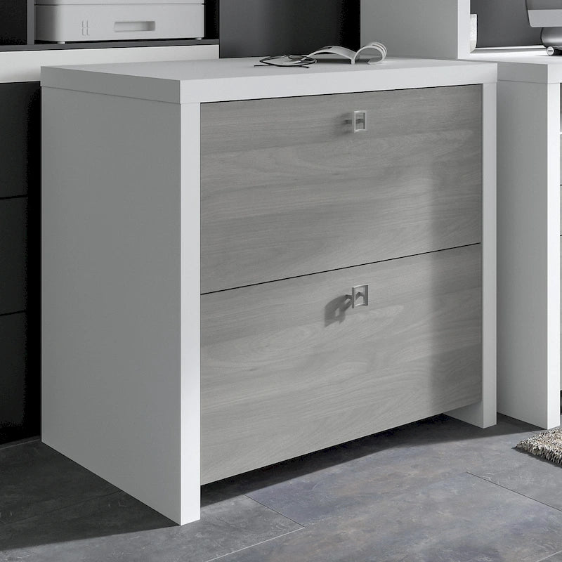 2-Drawer Lateral File Cabinet – White / Gray / Charcoal, Contemporary Style, Fits 1 User