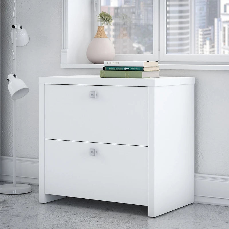 2-Drawer Lateral File Cabinet – White / Gray / Charcoal, Contemporary Style, Fits 1 User