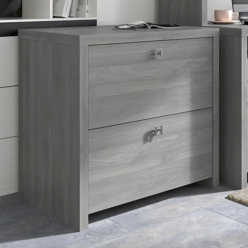2-Drawer Lateral File Cabinet – White / Gray / Charcoal, Contemporary Style, Fits 1 User
