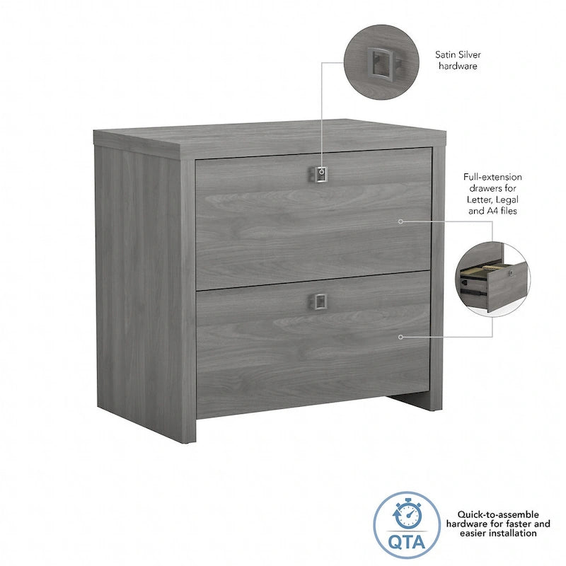 2-Drawer Lateral File Cabinet – White / Gray / Charcoal, Contemporary Style, Fits 1 User
