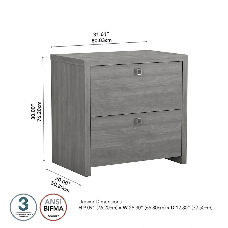 2-Drawer Lateral File Cabinet – White / Gray / Charcoal, Contemporary Style, Fits 1 User