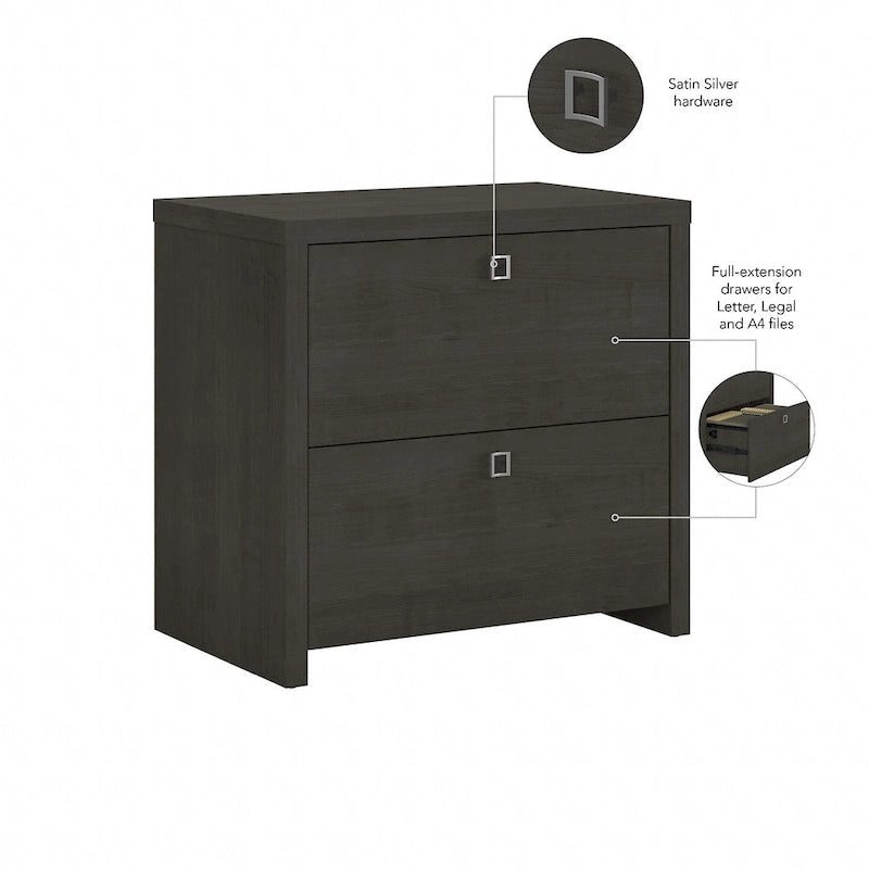 2-Drawer Lateral File Cabinet – White / Gray / Charcoal, Contemporary Style, Fits 1 User