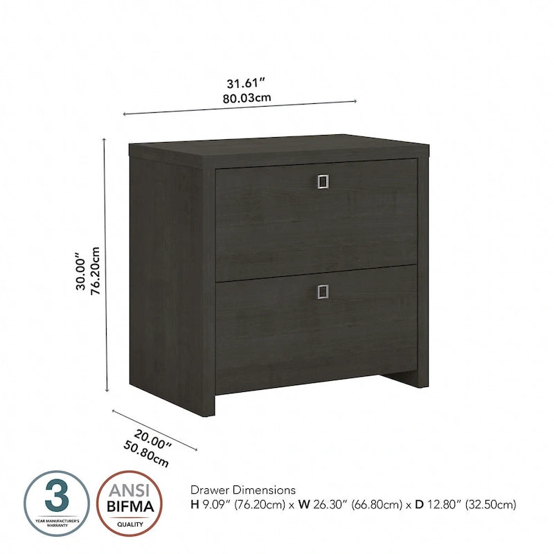 2-Drawer Lateral File Cabinet – White / Gray / Charcoal, Contemporary Style, Fits 1 User